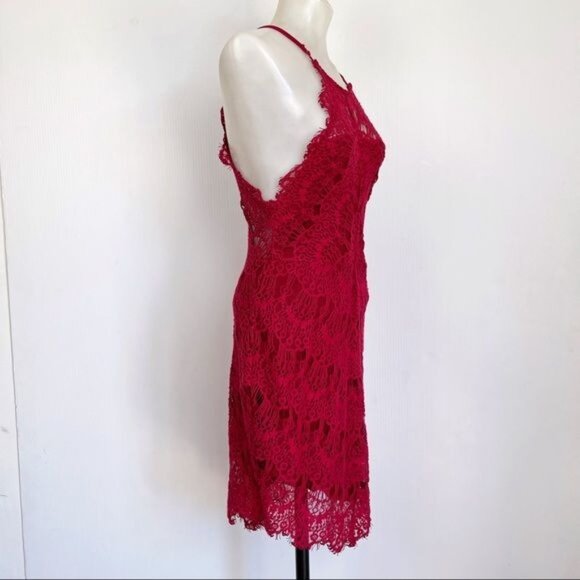 Free People She's Got it Red Slip Lace Dress XS - Picture 4 of 11